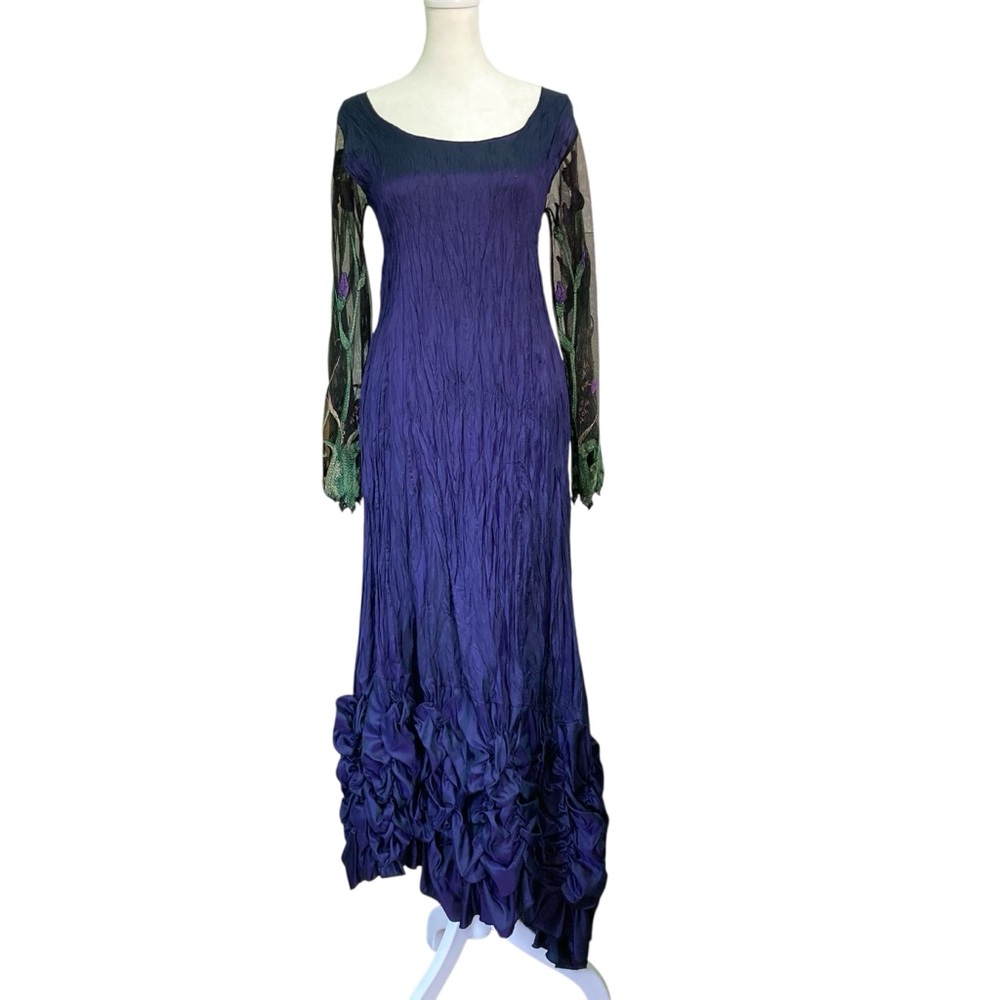 Lee Andersen‎ Custom Crushed Pompeii Purple Iris Dress Ruffle-Hem Maxi (Size XS)